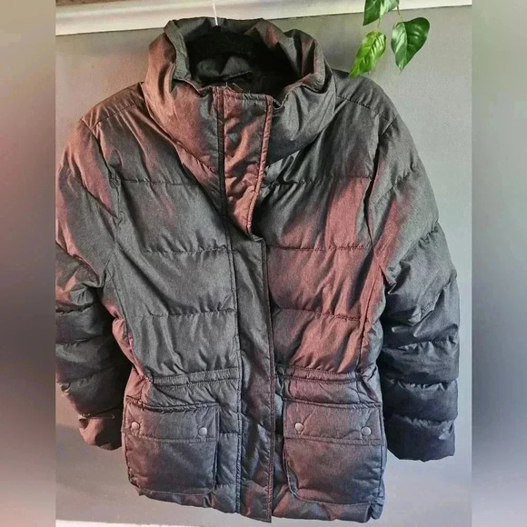 Gap Dark Gray Elastic Waist Puffer Coat Women (L) - Picture 5 of 5